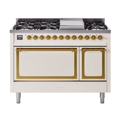 ILVE Nostalgie II Noblesse 48 inch Dual Fuel Range 8 Sealed Burners + Griddle , Solid Door - UN48FQNMP - The Home Selection