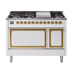 ILVE Nostalgie II Noblesse 48 inch Dual Fuel Range 8 Sealed Burners + Griddle , Solid Door - UN48FQNMP - The Home Selection