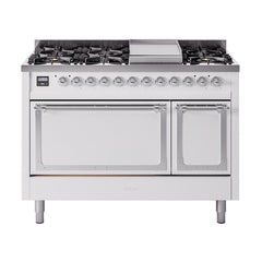 ILVE Nostalgie II Noblesse 48 inch Dual Fuel Range 8 Sealed Burners + Griddle , Solid Door - UN48FQNMP - The Home Selection