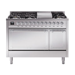 ILVE Nostalgie II Noblesse 48 inch Dual Fuel Range 8 Sealed Burners + Griddle , Solid Door - UN48FQNMP - The Home Selection