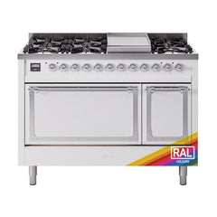 ILVE Nostalgie II Noblesse 48 inch Dual Fuel Range 8 Sealed Burners + Griddle , Solid Door - UN48FQNMP - The Home Selection