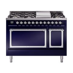 ILVE Nostalgie II Noblesse 48 inch Dual Fuel Range 8 Sealed Burners + Griddle , Solid Door - UN48FQNMP - The Home Selection