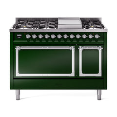ILVE Nostalgie II Noblesse 48 inch Dual Fuel Range 8 Sealed Burners + Griddle , Solid Door - UN48FQNMP - The Home Selection