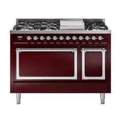 ILVE Nostalgie II Noblesse 48 inch Dual Fuel Range 8 Sealed Burners + Griddle , Solid Door - UN48FQNMP - The Home Selection