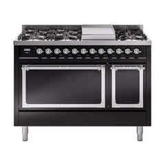 ILVE Nostalgie II Noblesse 48 inch Dual Fuel Range 8 Sealed Burners + Griddle , Solid Door - UN48FQNMP - The Home Selection