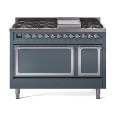 ILVE Nostalgie II Noblesse 48 inch Dual Fuel Range 8 Sealed Burners + Griddle , Solid Door - UN48FQNMP - The Home Selection