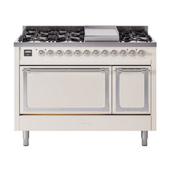ILVE Nostalgie II Noblesse 48 inch Dual Fuel Range 8 Sealed Burners + Griddle , Solid Door - UN48FQNMP - The Home Selection