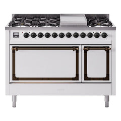 ILVE Nostalgie II Noblesse 48 inch Dual Fuel Range 8 Sealed Burners + Griddle , Solid Door - UN48FQNMP - The Home Selection