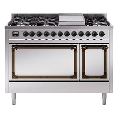 ILVE Nostalgie II Noblesse 48 inch Dual Fuel Range 8 Sealed Burners + Griddle , Solid Door - UN48FQNMP - The Home Selection
