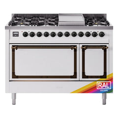 ILVE Nostalgie II Noblesse 48 inch Dual Fuel Range 8 Sealed Burners + Griddle , Solid Door - UN48FQNMP - The Home Selection