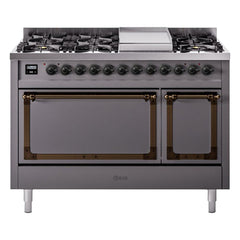 ILVE Nostalgie II Noblesse 48 inch Dual Fuel Range 8 Sealed Burners + Griddle , Solid Door - UN48FQNMP - The Home Selection