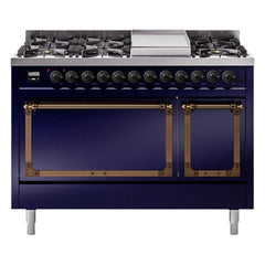 ILVE Nostalgie II Noblesse 48 inch Dual Fuel Range 8 Sealed Burners + Griddle , Solid Door - UN48FQNMP - The Home Selection