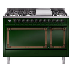 ILVE Nostalgie II Noblesse 48 inch Dual Fuel Range 8 Sealed Burners + Griddle , Solid Door - UN48FQNMP - The Home Selection