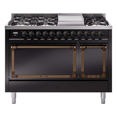 ILVE Nostalgie II Noblesse 48 inch Dual Fuel Range 8 Sealed Burners + Griddle , Solid Door - UN48FQNMP - The Home Selection