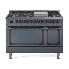 ILVE Nostalgie II Noblesse 48 inch Dual Fuel Range 8 Sealed Burners + Griddle , Solid Door - UN48FQNMP - The Home Selection
