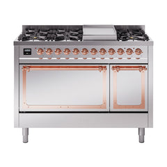 ILVE Nostalgie II Noblesse 48 inch Dual Fuel Range 8 Sealed Burners + Griddle , Solid Door - UN48FQNMP - The Home Selection