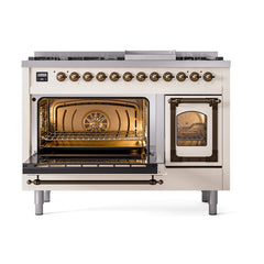 ILVE Nostalgie II Noblesse 48 inch Dual Fuel Range 8 Sealed Burners + Griddle, Triple Glass Door - UN48FNM - The Home Selection