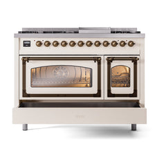 ILVE Nostalgie II Noblesse 48 inch Dual Fuel Range 8 Sealed Burners + Griddle, Triple Glass Door - UN48FNM - The Home Selection