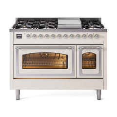 ILVE Nostalgie II Noblesse 48 inch Dual Fuel Range 8 Sealed Burners + Griddle, Triple Glass Door - UN48FNM - The Home Selection