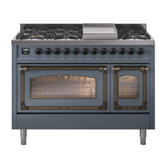 ILVE Nostalgie II Noblesse 48 inch Dual Fuel Range 8 Sealed Burners + Griddle, Triple Glass Door - UN48FNM - The Home Selection