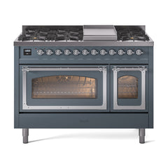 ILVE Nostalgie II Noblesse 48 inch Dual Fuel Range 8 Sealed Burners + Griddle, Triple Glass Door - UN48FNM - The Home Selection