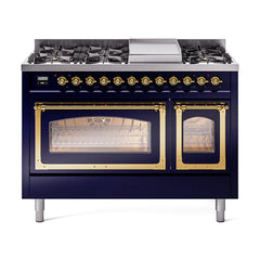 ILVE Nostalgie II Noblesse 48 inch Dual Fuel Range 8 Sealed Burners + Griddle, Triple Glass Door - UN48FNM - The Home Selection