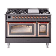 ILVE Nostalgie II Noblesse 48 inch Dual Fuel Range 8 Sealed Burners + Griddle, Triple Glass Door - UN48FNM - The Home Selection