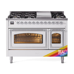 ILVE Nostalgie II Noblesse 48 inch Dual Fuel Range 8 Sealed Burners + Griddle, Triple Glass Door - UN48FNM - The Home Selection