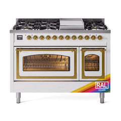 ILVE Nostalgie II Noblesse 48 inch Dual Fuel Range 8 Sealed Burners + Griddle, Triple Glass Door - UN48FNM - The Home Selection