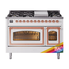 ILVE Nostalgie II Noblesse 48 inch Dual Fuel Range 8 Sealed Burners + Griddle, Triple Glass Door - UN48FNM - The Home Selection