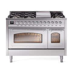 ILVE Nostalgie II Noblesse 48 inch Dual Fuel Range 8 Sealed Burners + Griddle, Triple Glass Door - UN48FNM - The Home Selection