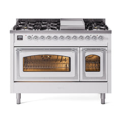 ILVE Nostalgie II Noblesse 48 inch Dual Fuel Range 8 Sealed Burners + Griddle, Triple Glass Door - UN48FNM - The Home Selection