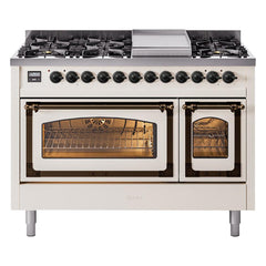 ILVE Nostalgie II Noblesse 48 inch Dual Fuel Range 8 Sealed Burners + Griddle, Triple Glass Door - UN48FNM - The Home Selection
