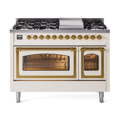 ILVE Nostalgie II Noblesse 48 inch Dual Fuel Range 8 Sealed Burners + Griddle, Triple Glass Door - UN48FNM - The Home Selection