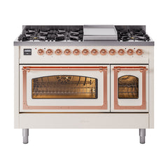 ILVE Nostalgie II Noblesse 48 inch Dual Fuel Range 8 Sealed Burners + Griddle, Triple Glass Door - UN48FNM - The Home Selection