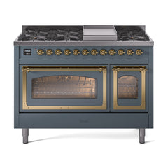 ILVE Nostalgie II Noblesse 48 inch Dual Fuel Range 8 Sealed Burners + Griddle, Triple Glass Door - UN48FNM - The Home Selection