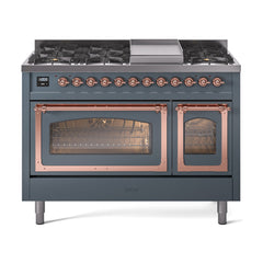ILVE Nostalgie II Noblesse 48 inch Dual Fuel Range 8 Sealed Burners + Griddle, Triple Glass Door - UN48FNM - The Home Selection