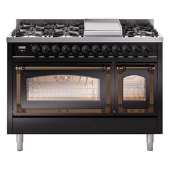 ILVE Nostalgie II Noblesse 48 inch Dual Fuel Range 8 Sealed Burners + Griddle, Triple Glass Door - UN48FNM - The Home Selection