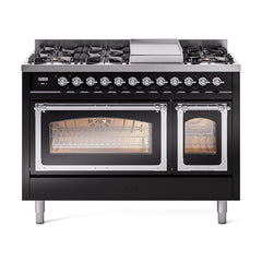 ILVE Nostalgie II Noblesse 48 inch Dual Fuel Range 8 Sealed Burners + Griddle, Triple Glass Door - UN48FNM - The Home Selection
