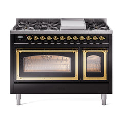 ILVE Nostalgie II Noblesse 48 inch Dual Fuel Range 8 Sealed Burners + Griddle, Triple Glass Door - UN48FNM - The Home Selection