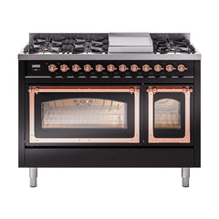 ILVE Nostalgie II Noblesse 48 inch Dual Fuel Range 8 Sealed Burners + Griddle, Triple Glass Door - UN48FNM - The Home Selection