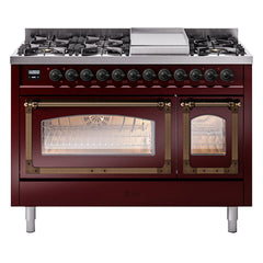 ILVE Nostalgie II Noblesse 48 inch Dual Fuel Range 8 Sealed Burners + Griddle, Triple Glass Door - UN48FNM - The Home Selection