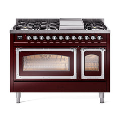 ILVE Nostalgie II Noblesse 48 inch Dual Fuel Range 8 Sealed Burners + Griddle, Triple Glass Door - UN48FNM - The Home Selection