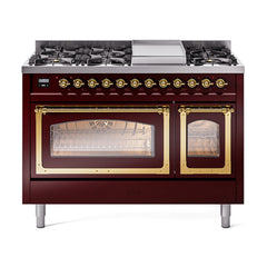 ILVE Nostalgie II Noblesse 48 inch Dual Fuel Range 8 Sealed Burners + Griddle, Triple Glass Door - UN48FNM - The Home Selection