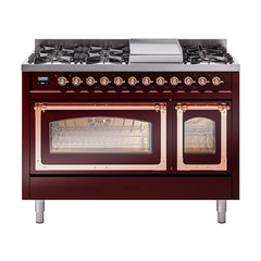 ILVE Nostalgie II Noblesse 48 inch Dual Fuel Range 8 Sealed Burners + Griddle, Triple Glass Door - UN48FNM - The Home Selection