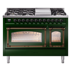 ILVE Nostalgie II Noblesse 48 inch Dual Fuel Range 8 Sealed Burners + Griddle, Triple Glass Door - UN48FNM - The Home Selection