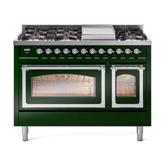 ILVE Nostalgie II Noblesse 48 inch Dual Fuel Range 8 Sealed Burners + Griddle, Triple Glass Door - UN48FNM - The Home Selection