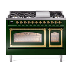 ILVE Nostalgie II Noblesse 48 inch Dual Fuel Range 8 Sealed Burners + Griddle, Triple Glass Door - UN48FNM - The Home Selection