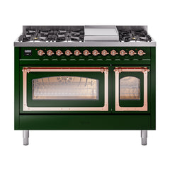 ILVE Nostalgie II Noblesse 48 inch Dual Fuel Range 8 Sealed Burners + Griddle, Triple Glass Door - UN48FNM - The Home Selection