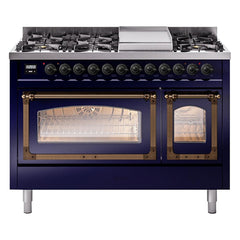 ILVE Nostalgie II Noblesse 48 inch Dual Fuel Range 8 Sealed Burners + Griddle, Triple Glass Door - UN48FNM - The Home Selection